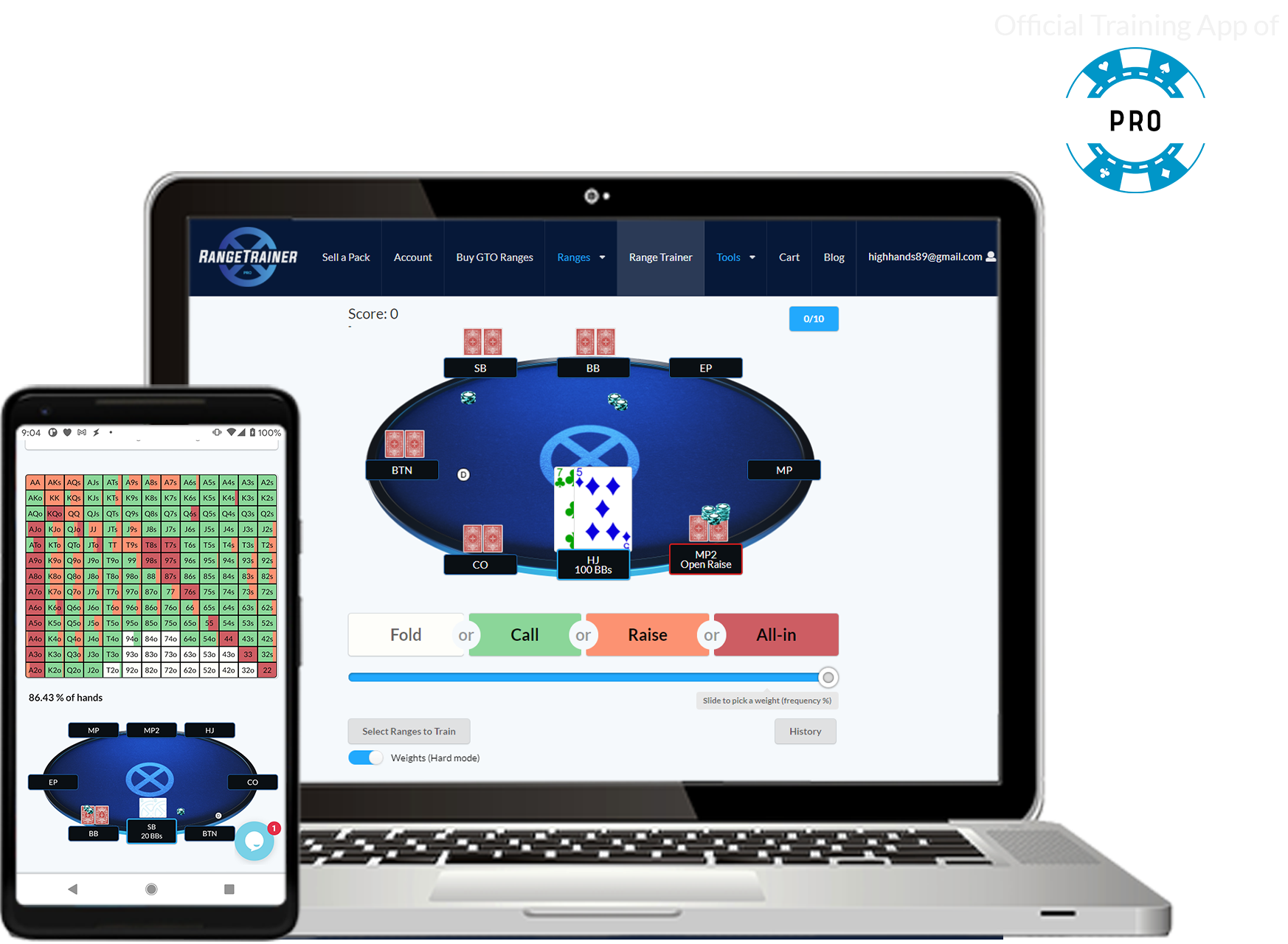 Poker ranges on mobile